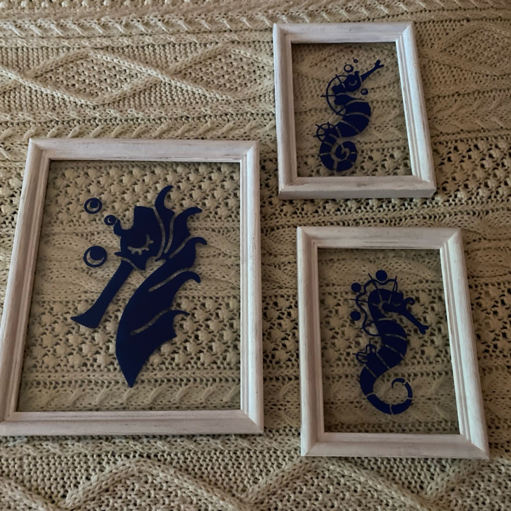 Nautical Seahorse Themed Framed Art Set